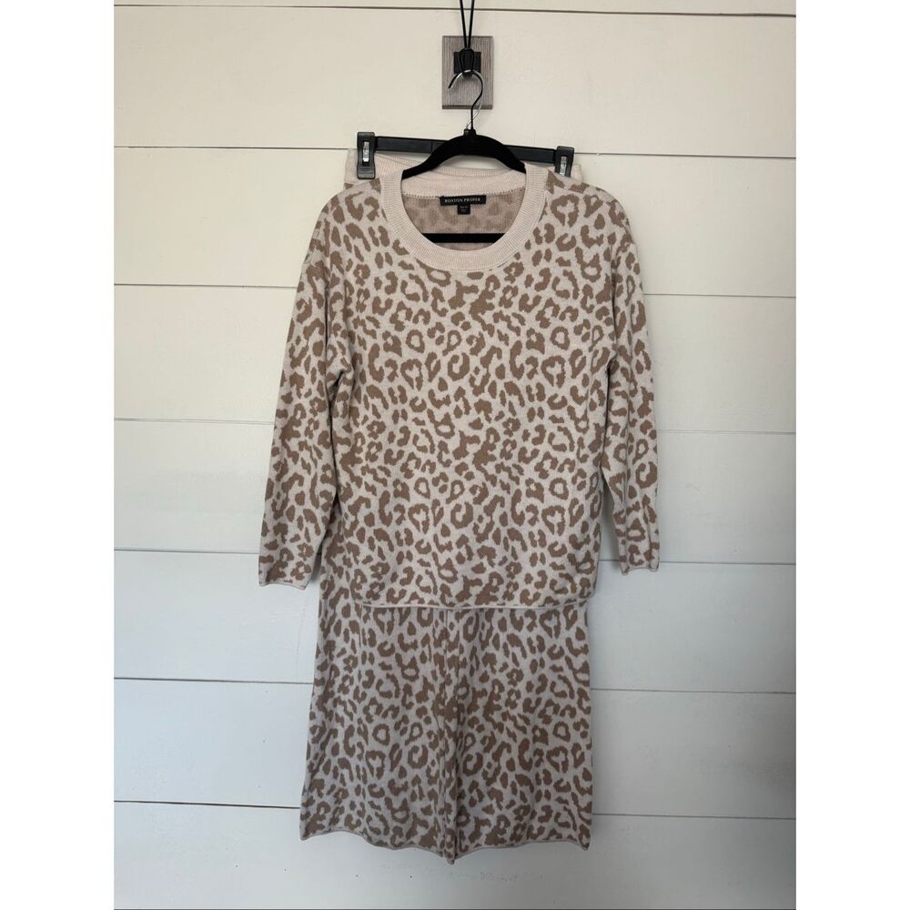 Boston Proper Women’s XS White Brown Animal Print 2 Piece Set